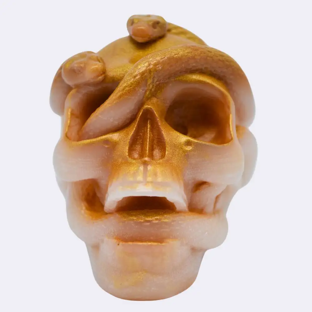 Dekokerze "Totekopf mit Schlange ", gold