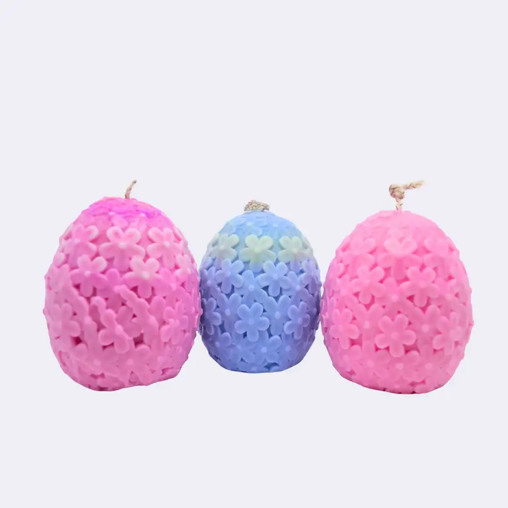 Dekokerze „Großes Osterei mit Blumendekor", pink