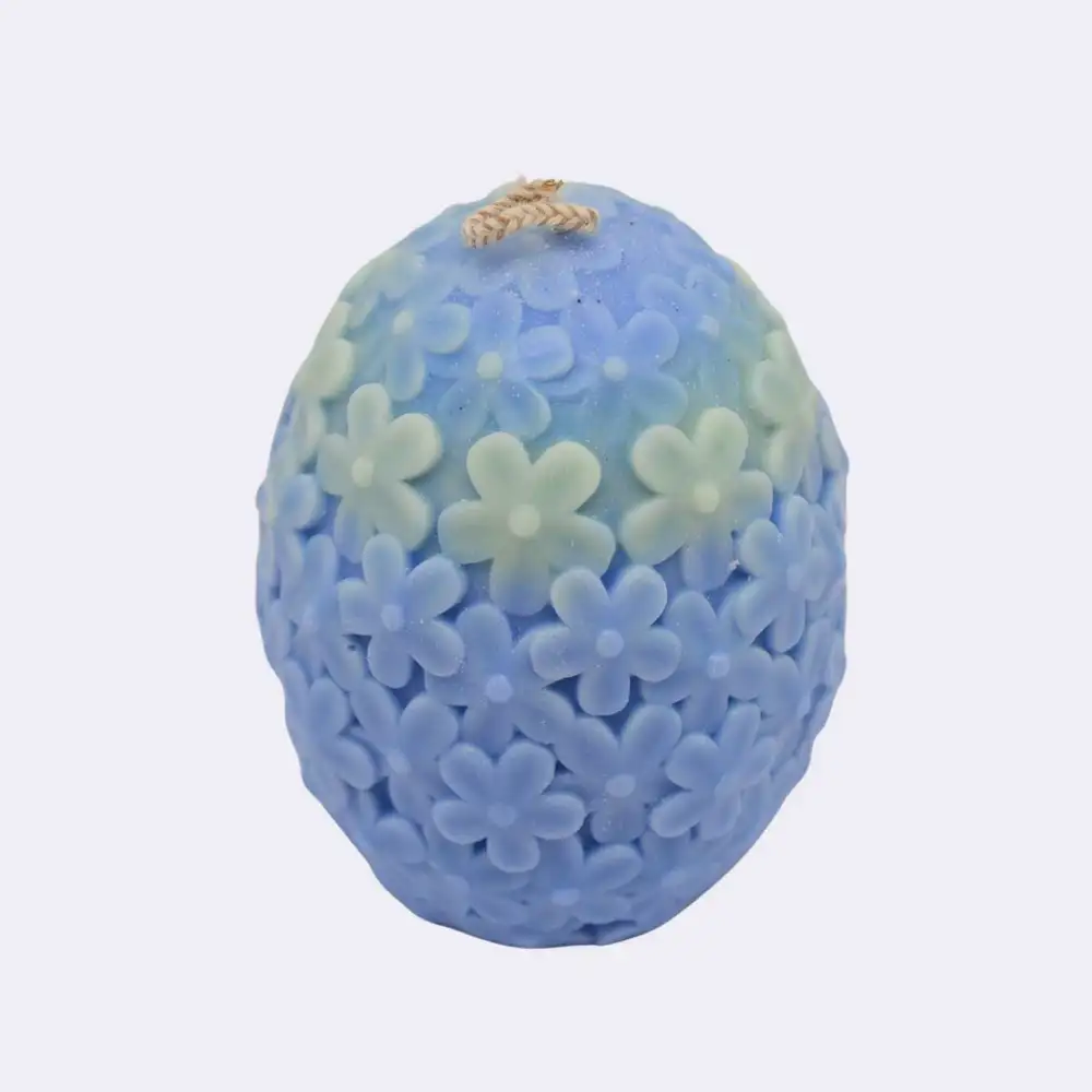 Dekokerze „Großes Osterei mit Blumendekor",blau – Bild 2