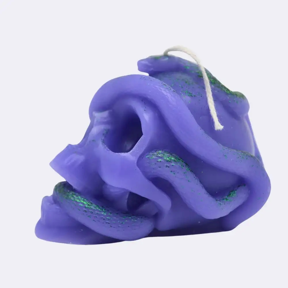 Dekokerze "Totekopf mit Schlange ", violett – Bild 3