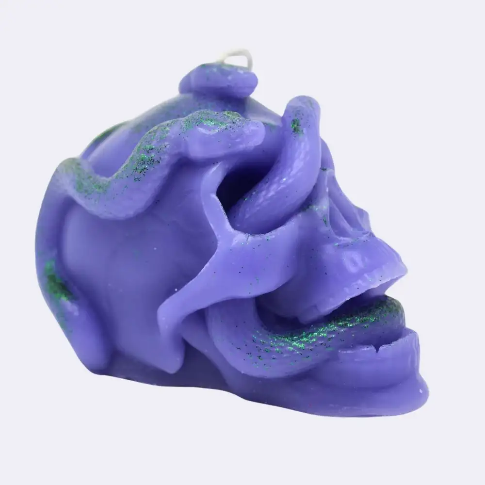 Dekokerze "Totekopf mit Schlange ", violett – Bild 4