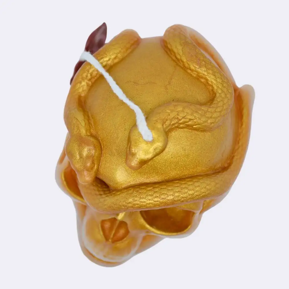 Dekokerze "Totekopf mit Schlange ", gold – Bild 3