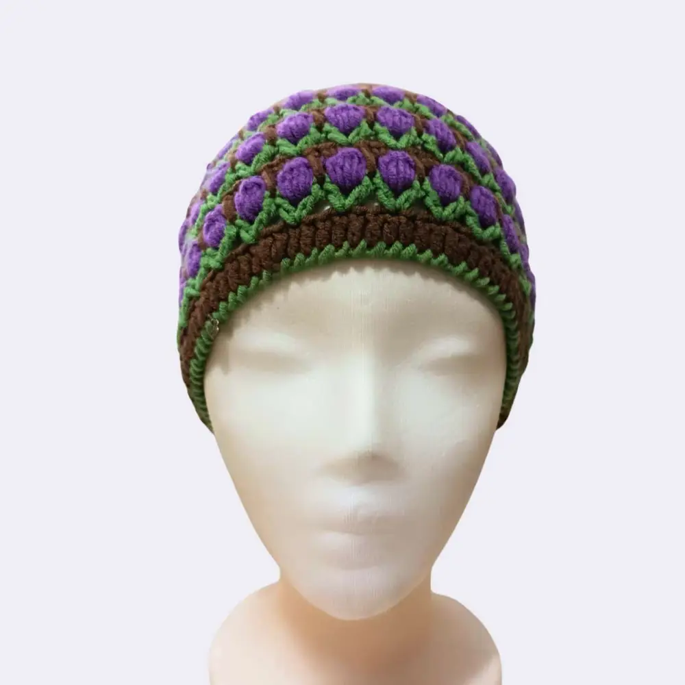 Handgehäkelte Acrylmütze mit buntem Tulpenmuster – Einzigartig & Warm – Bild 2