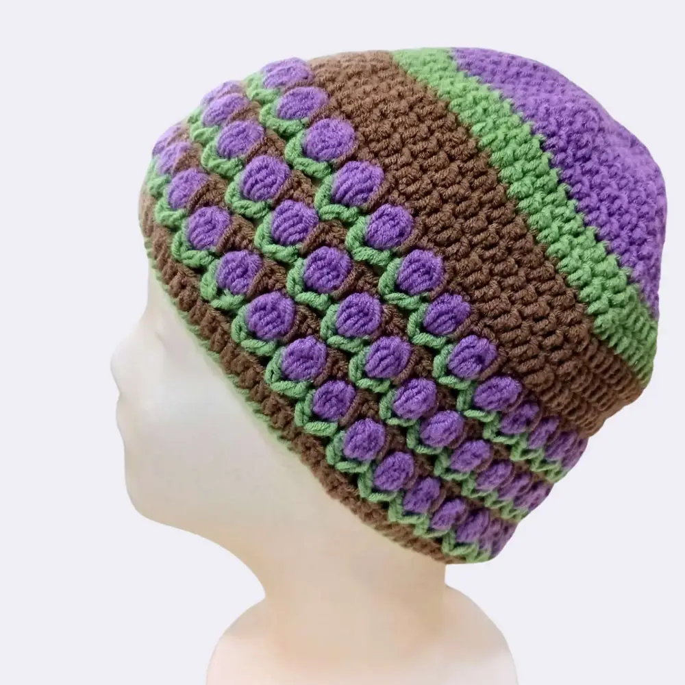 Handgehäkelte Acrylmütze mit buntem Tulpenmuster – Einzigartig & Warm – Bild 5