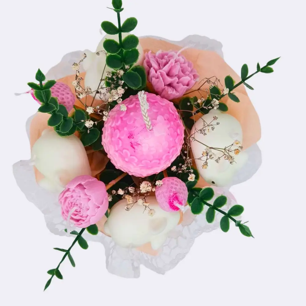 Osterzauber – Festlicher Kerzenstrauß in Rosa & Weiß – Bild 2