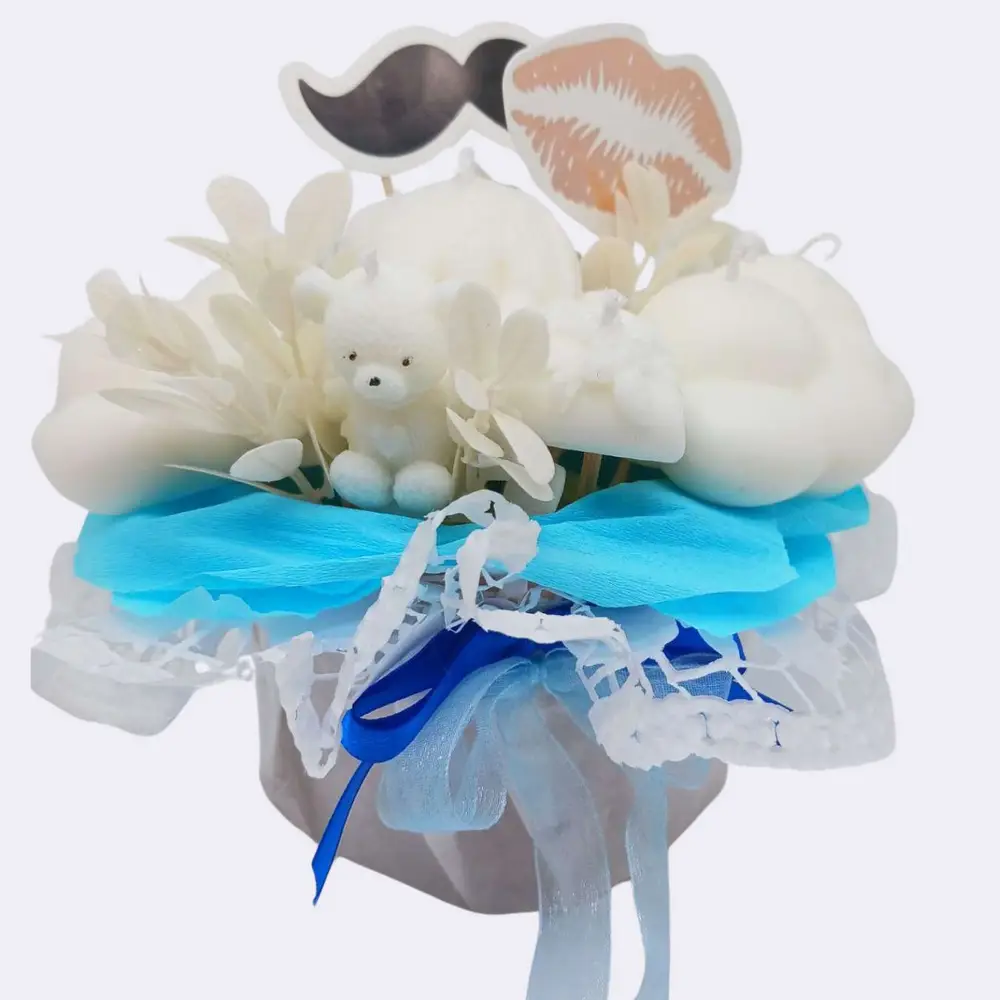 Eleganter Kerzenstrauß in Weiß & Blau – Bild 4