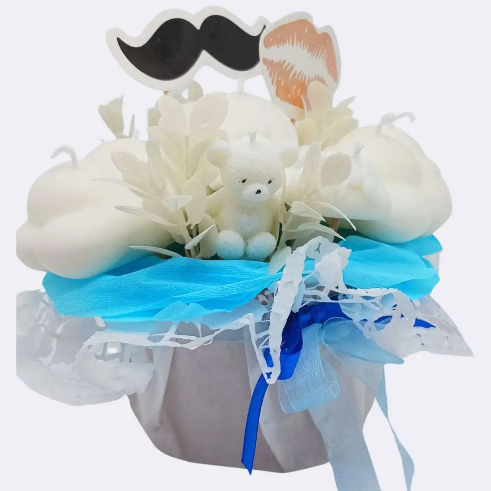 Eleganter Kerzenstrauß in Weiß & Blau